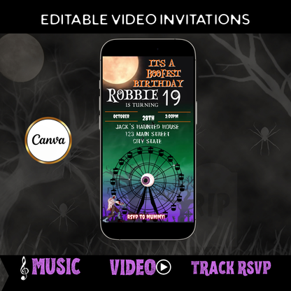 Halloween Video Invitation, Hallow Fest Animated Invite, Editable Halloween Party Mobile Evite