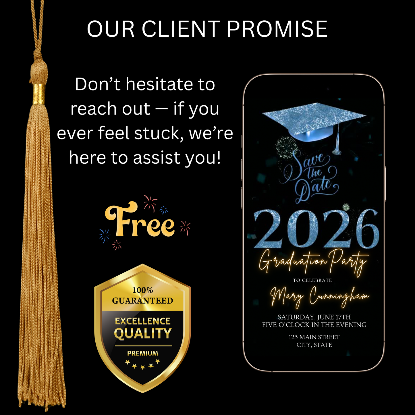 Blue Graduation Party Video Invitation | Class of 2026 Photo Invite | Editable Online RSVP Evite Canva Template