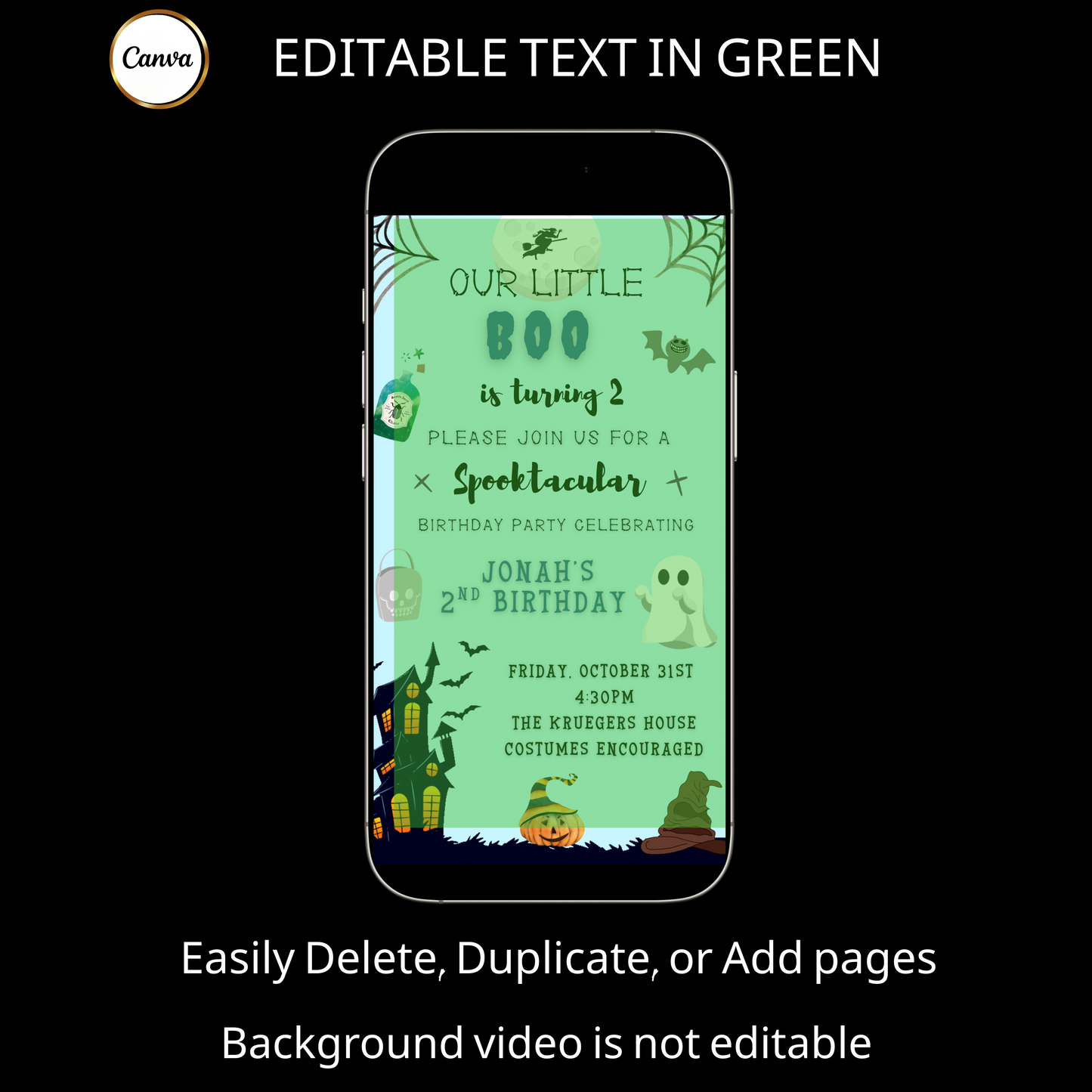 Halloween Video Invitation, Little Blue Boo Animated Invite, Editable Halloween Party Mobile Evite