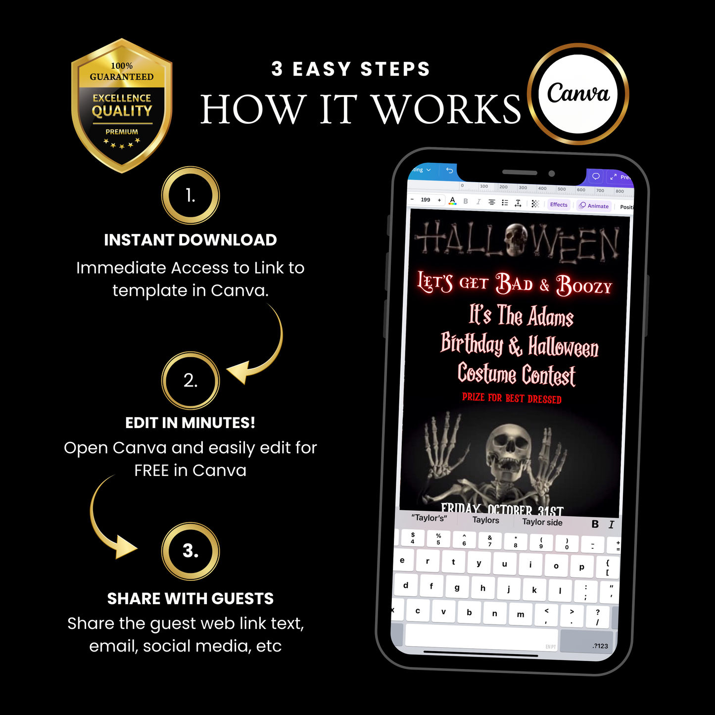 Halloween Video Invitation | Animated Halloween Digital Evite | Editable Canva Invite Template