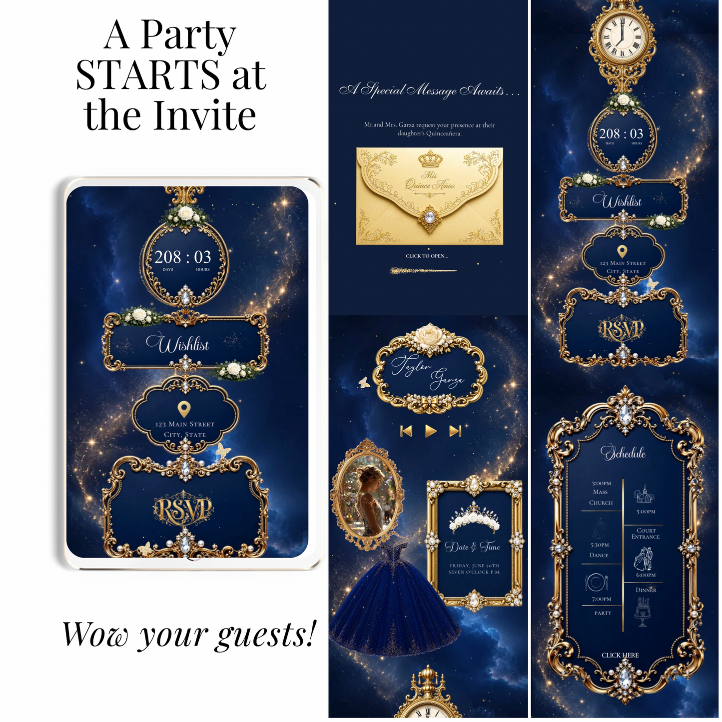 Navy and Gold Website Invitation with RSVP tracking