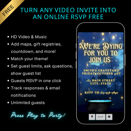 Halloween Video Invitation, Magical Spells Animated Invite, Editable Halloween Party Mobile Evite