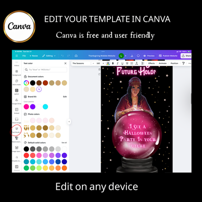 Halloween-Videoeinladung, animierte Einladung mit Tarot-Wahrsager, bearbeitbare mobile Einladung zur Halloween-Party