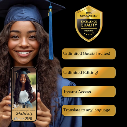Gold Graduation Party Video Invitation | Digital Graduation Announcement Invite | Editable Canva Evite Template