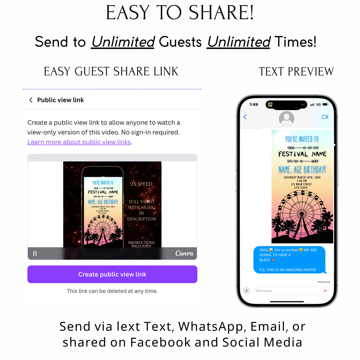 Editable Coachella Video Invitation | Mobile Music Festival Birthday Animated Invite | Canva Video Evite Template
