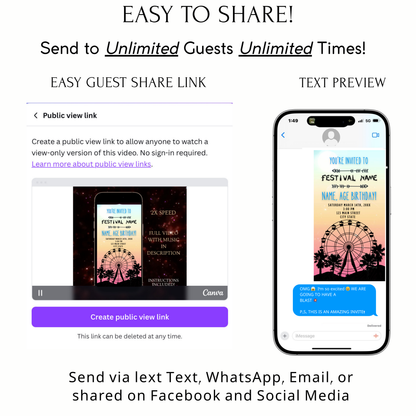 Editable Coachella Video Invitation | Mobile Music Festival Birthday Animated Invite | Canva Video Evite Template