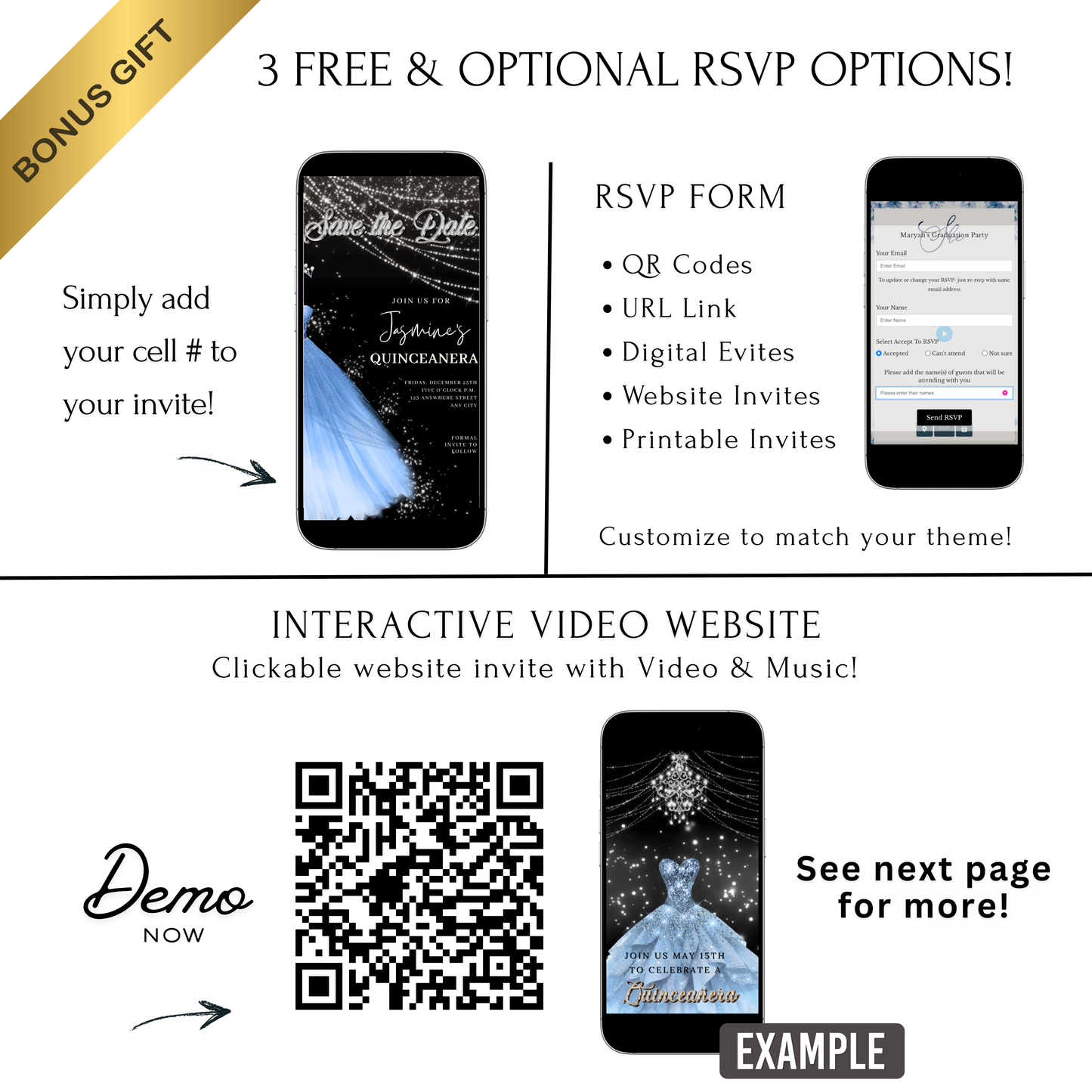 Baby Blue Quinceanera Video Invite | Sweet 15 16 Quince RSVP Tracker | Editable Canva Evite Template