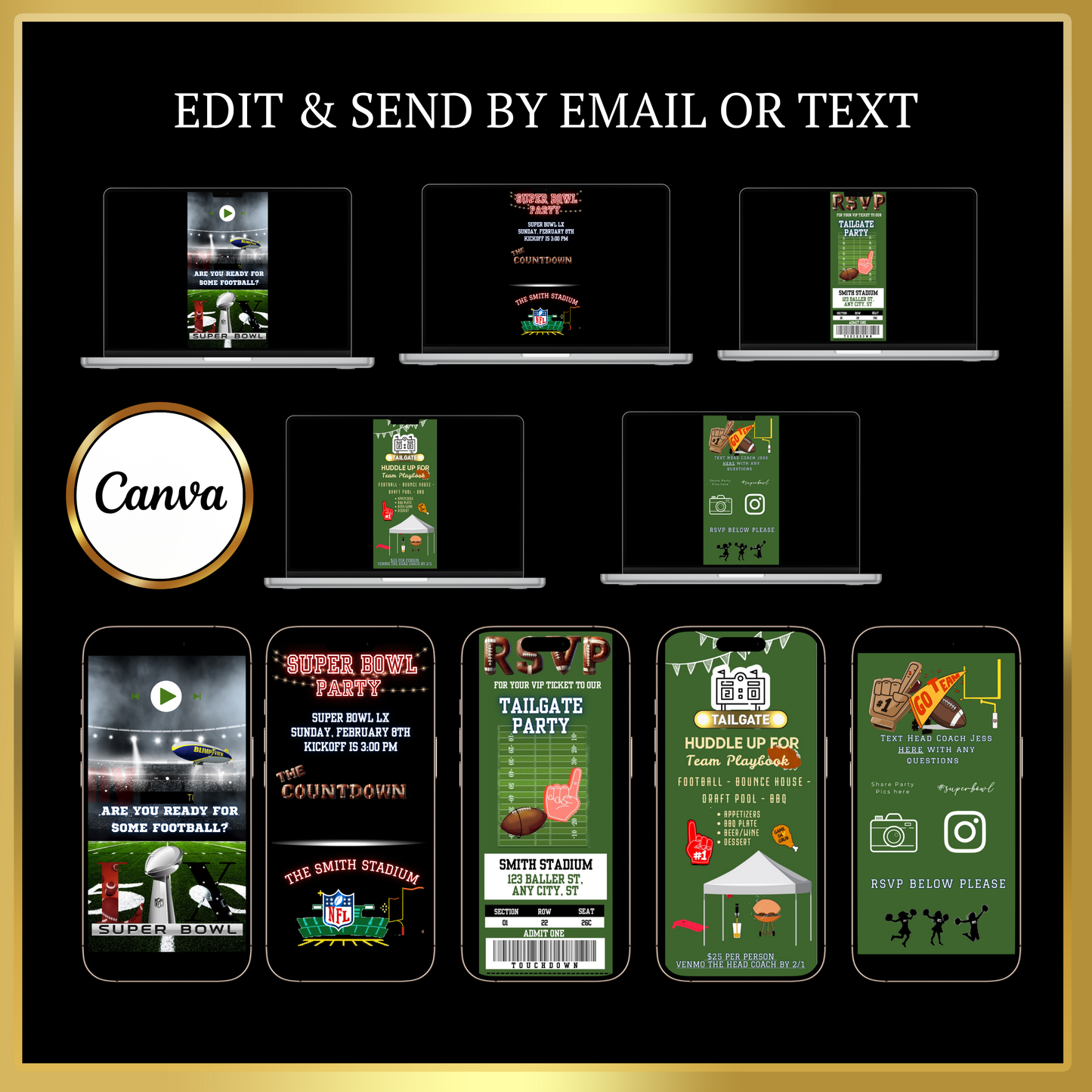 Super Bowl LX Video Invitation and RSVP Website | Game Day Party Invite | Digital Football Invite | Editable Online Template