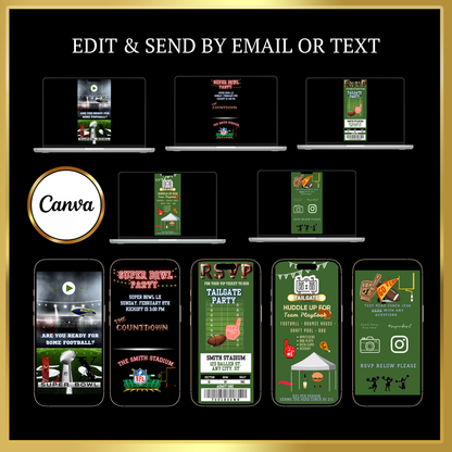 Super Bowl LX Video Invitation and RSVP Website | Game Day Party Invite | Digital Football Invite | Editable Online Template