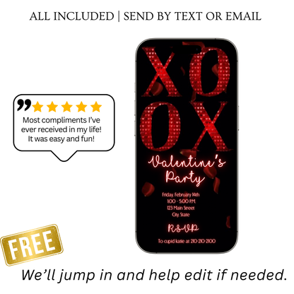 Valentines Day Party Video Invitation | Digital Galentines Day Invite | Editable Canva Evite Template