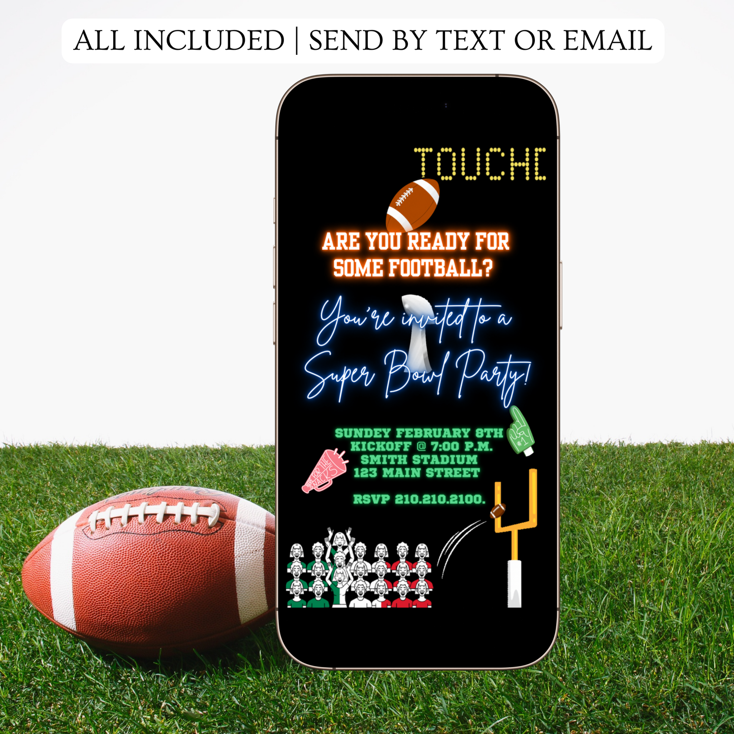 Editable Super Bowl LX Party Video Invitation | Digital Canva Template
