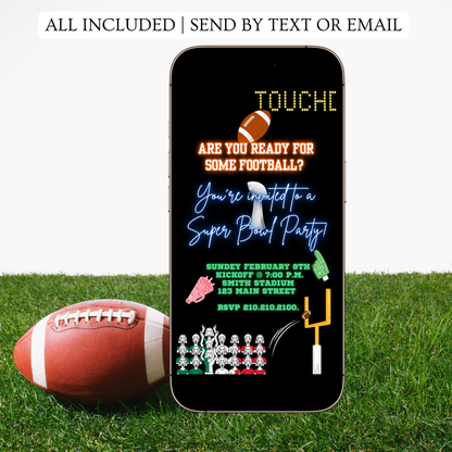 Editable Super Bowl LX Party Video Invitation | Digital Canva Template