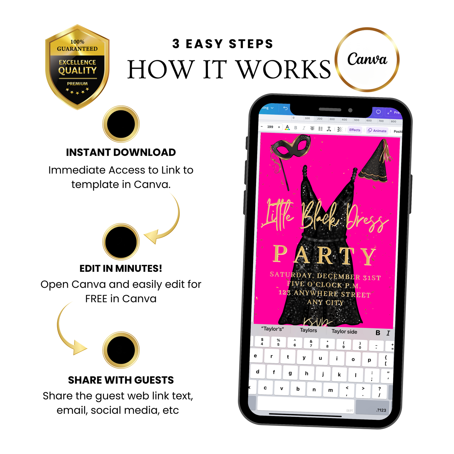 Little Black Dress Video Invitation | Mobile Prom Sendoff Animated Invite | Canva Video Evite Template