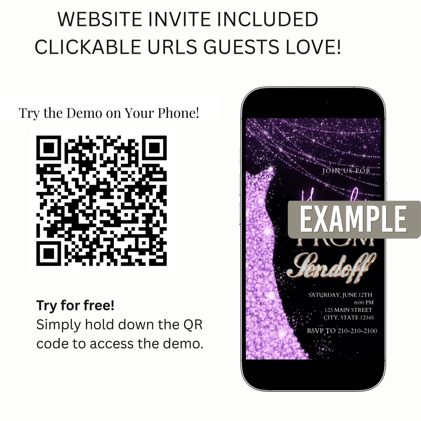 Purple Prom Send Off Video Invitation – Editable Canva Animated Invite