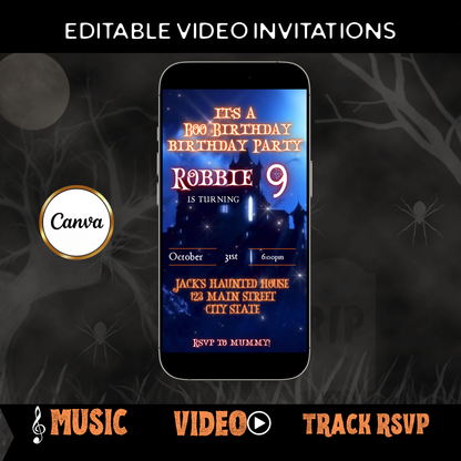 Halloween Video Invitation | Animated Halloween Digital Evite | Editable Canva Invite Template