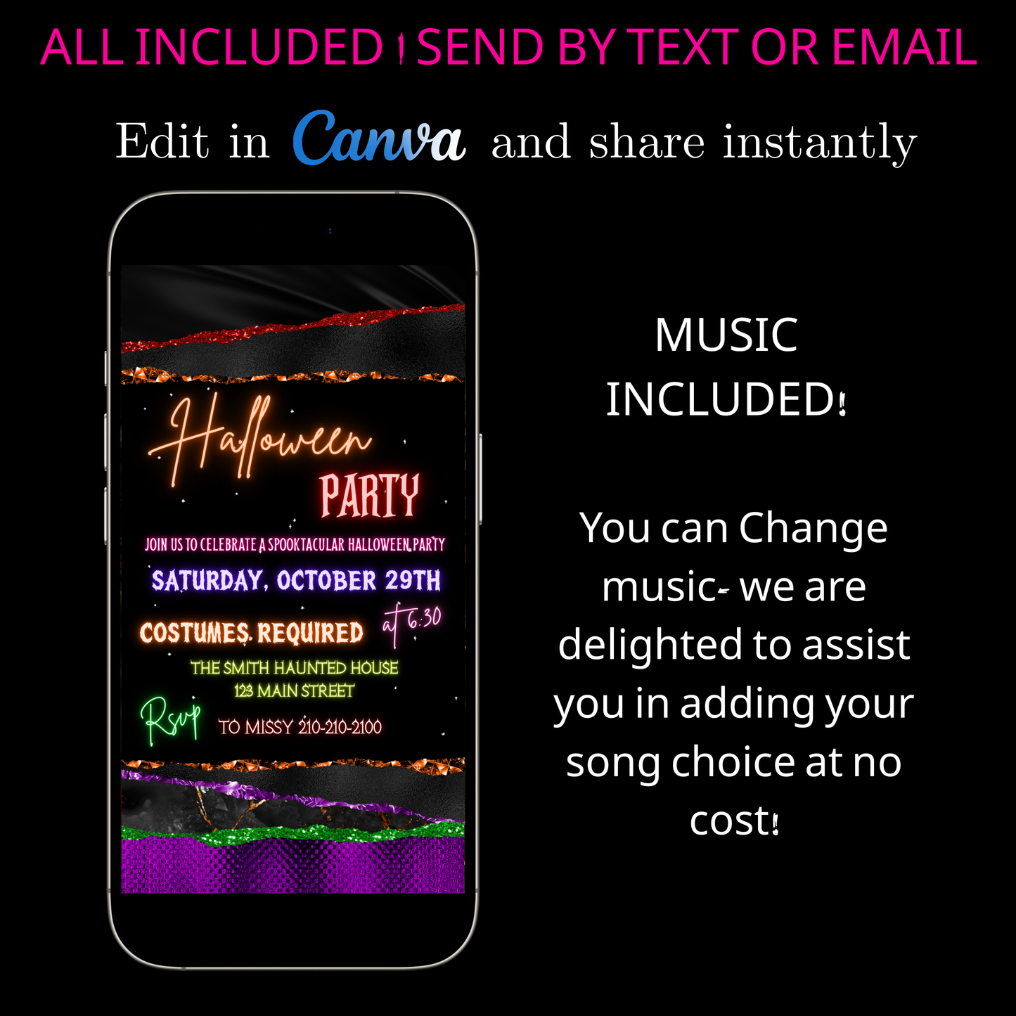 Halloween-Videoeinladung, sexy animierte Halloween-Einladung, bearbeitbare mobile Halloween-Party-Einladung