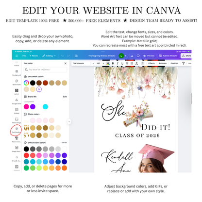 Graduation Party Video Invitation | Spring Floral Graduation Invite for Her | Editable Online RSVP Evite Canva Template