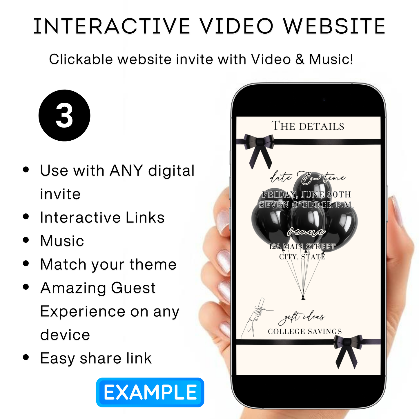 Graduation Party Video Invitation | Cream and Black Bow Graduation Invite for Her | Editable Online RSVP Evite Canva Template