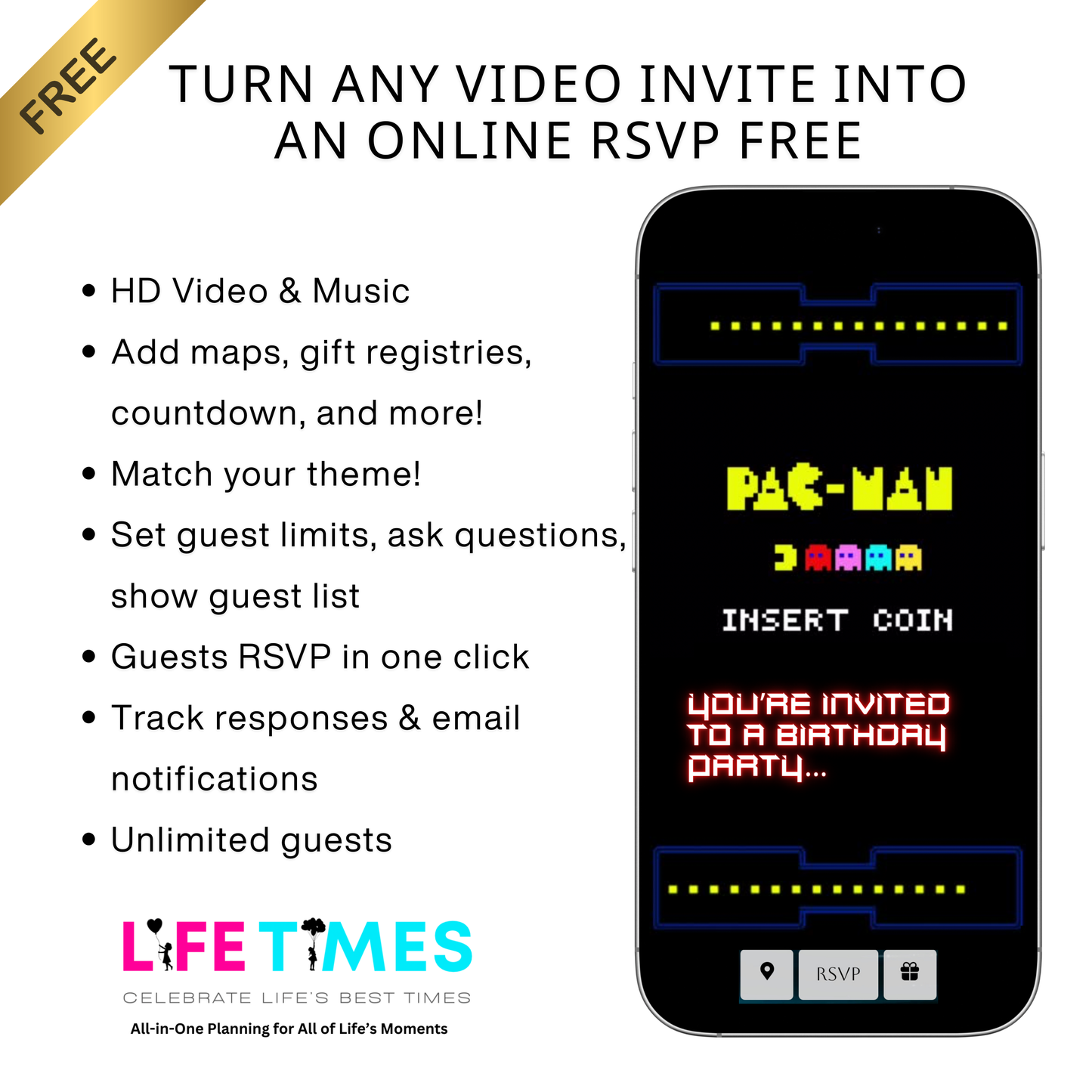 PAC-MAN-Videoeinladung | Animierte PAC-MAN-Geburtstagseinladung