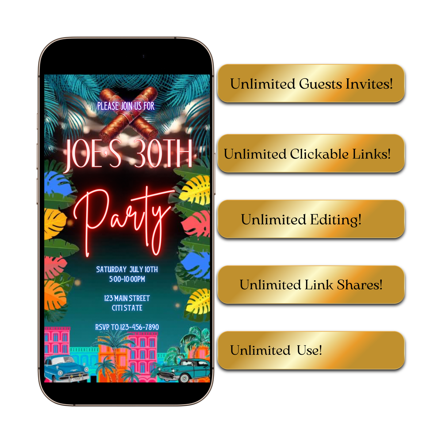 Havana Video Invitation | Animated Cuban Party Digital Evite | Editable Canva Invite Template