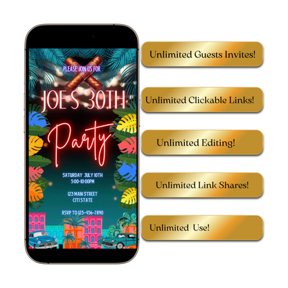 Havana Video Invitation | Animated Cuban Party Digital Evite | Editable Canva Invite Template