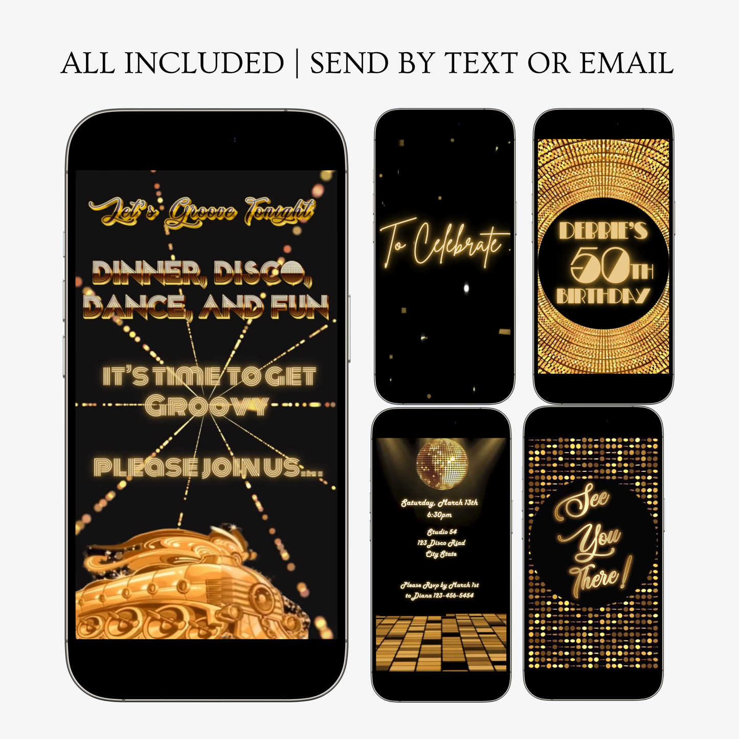 Gold Disco Party Video Invitation Glam Dance Night Evite |  Soul Train Animated Evite