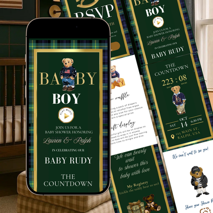 Polo Bear Ralph Lauren Baby Shower Website Invite | Animated Bearly Wait Baby Shower Invite with Rsvp tracking