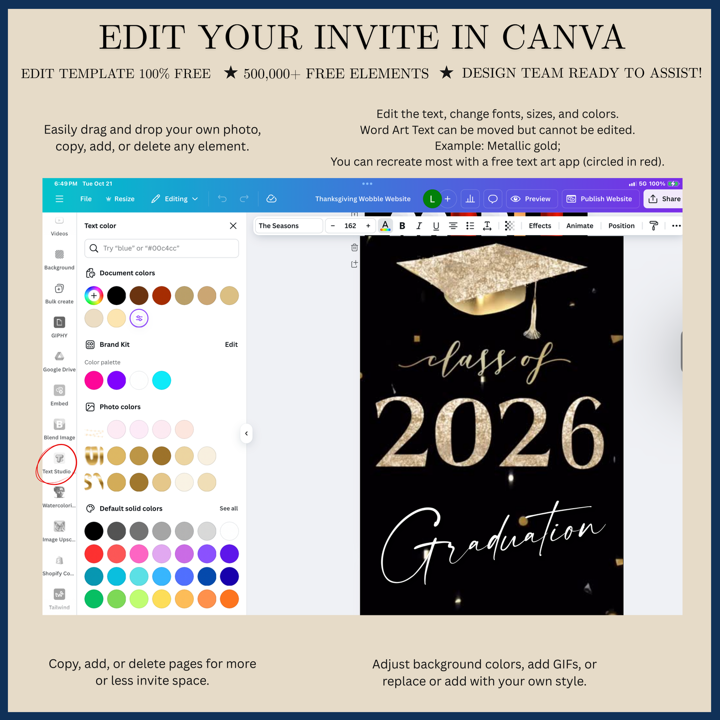 2026 Graduation Party Video Invitation | Digital Gold Graduation Invite | Editable Online RSVP Evite Canva Template