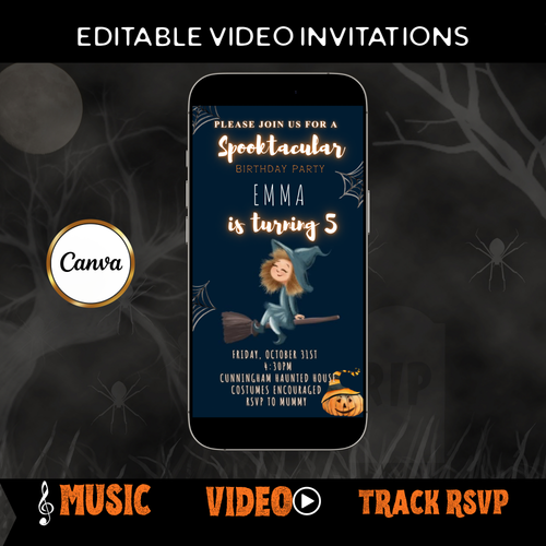 Halloween Video Invitation | Animated Halloween Digital Evite | Editable Canva Invite Template