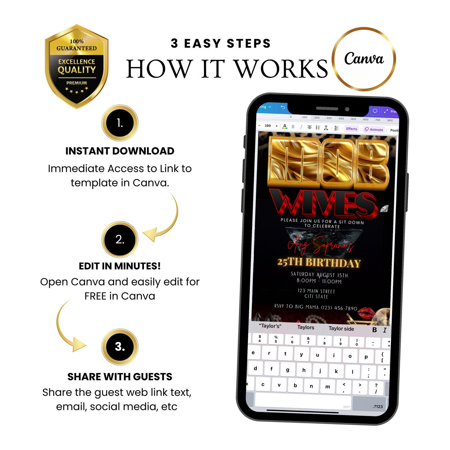 Mob Wife Video | Invitation Glam Mafia Party Invite | Canva Template