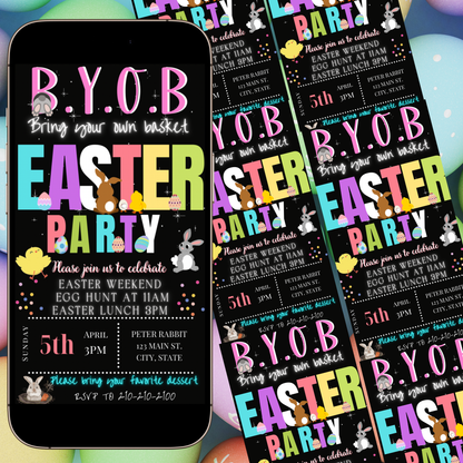 Easter Video Invitation, Easter Egg Hunt Animated Invite, Digital Canva Template