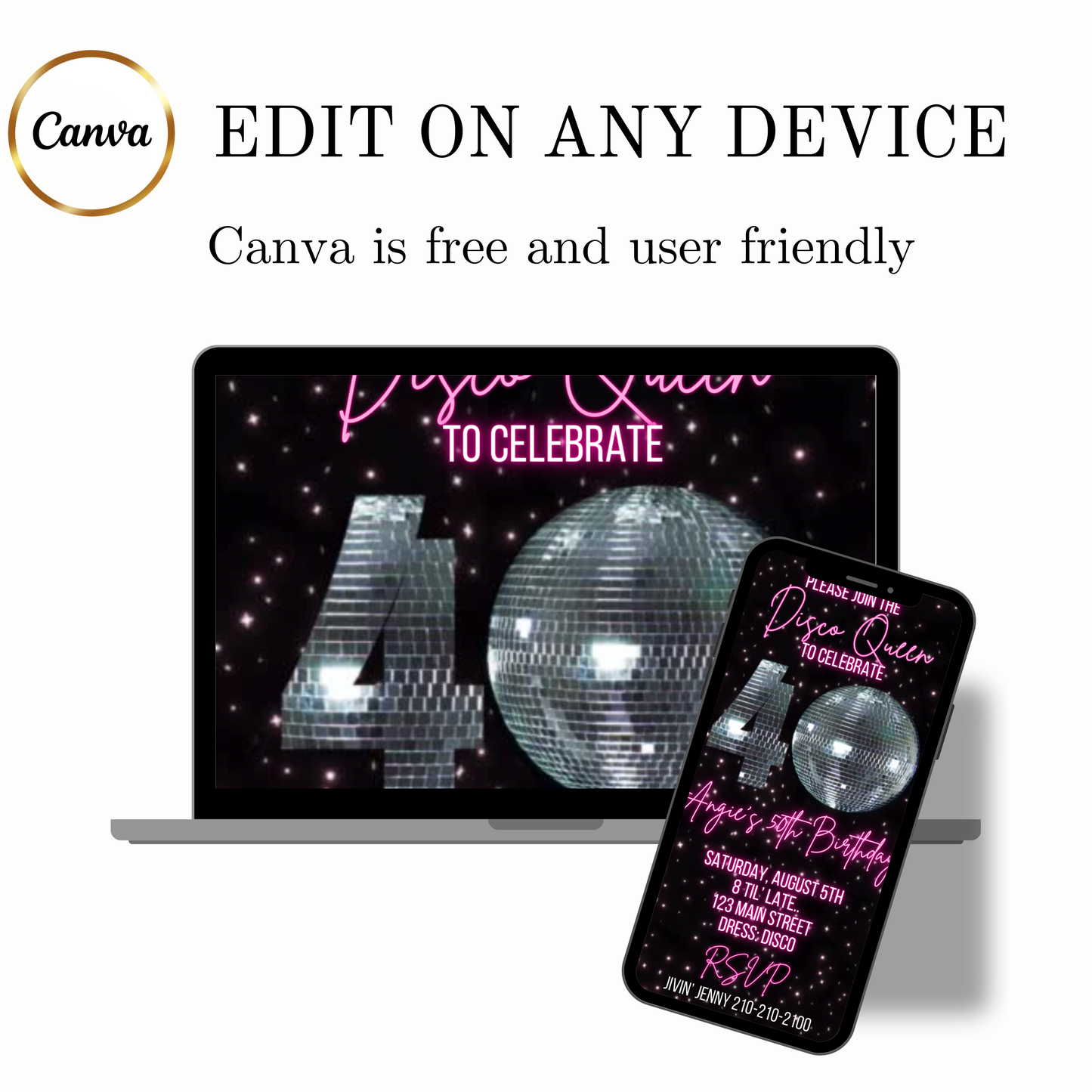 Einladung zum 40. Disco-Video-Geburtstag | Canva-Vorlage