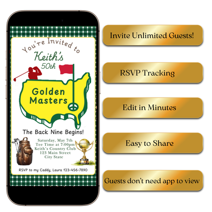 RSVP slide with golf icons and clean dividers