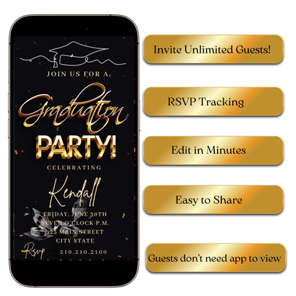 Graduation Party video invitation preview shown on laptop screen