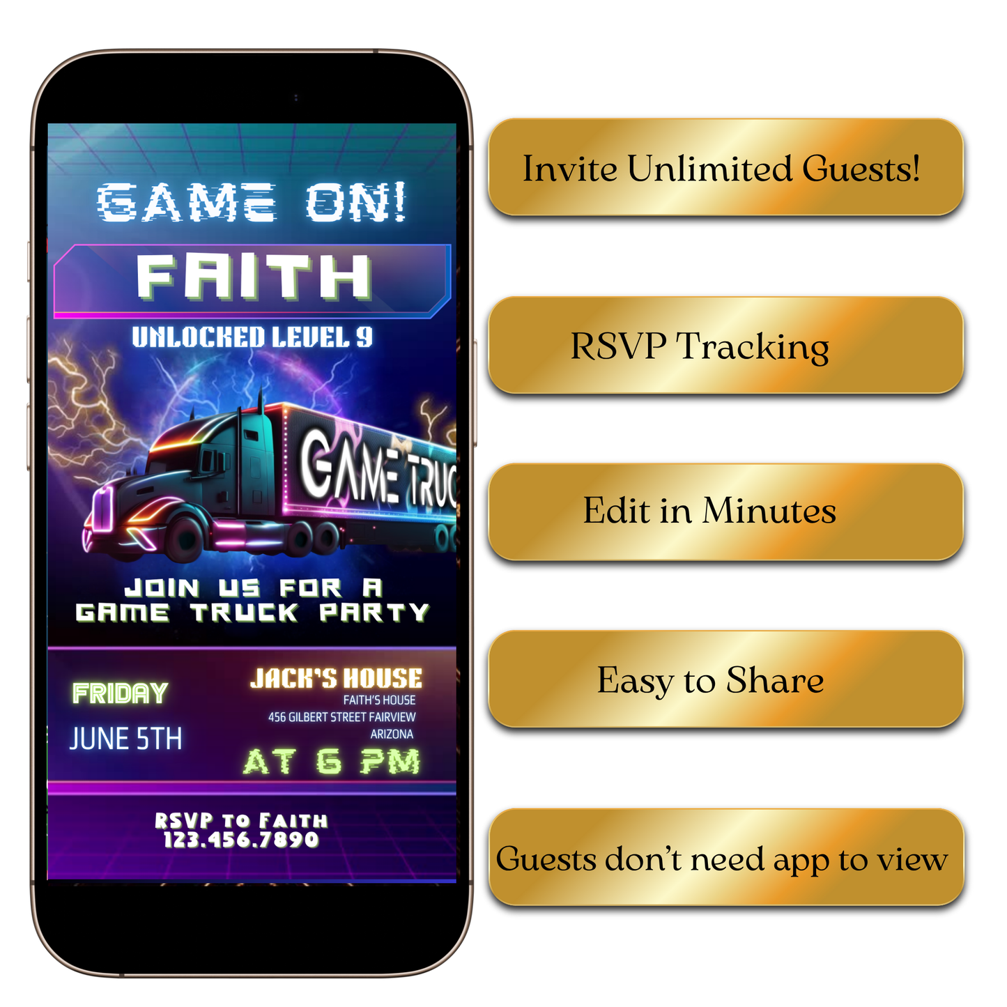 Gaming mobile truck video invite editable online