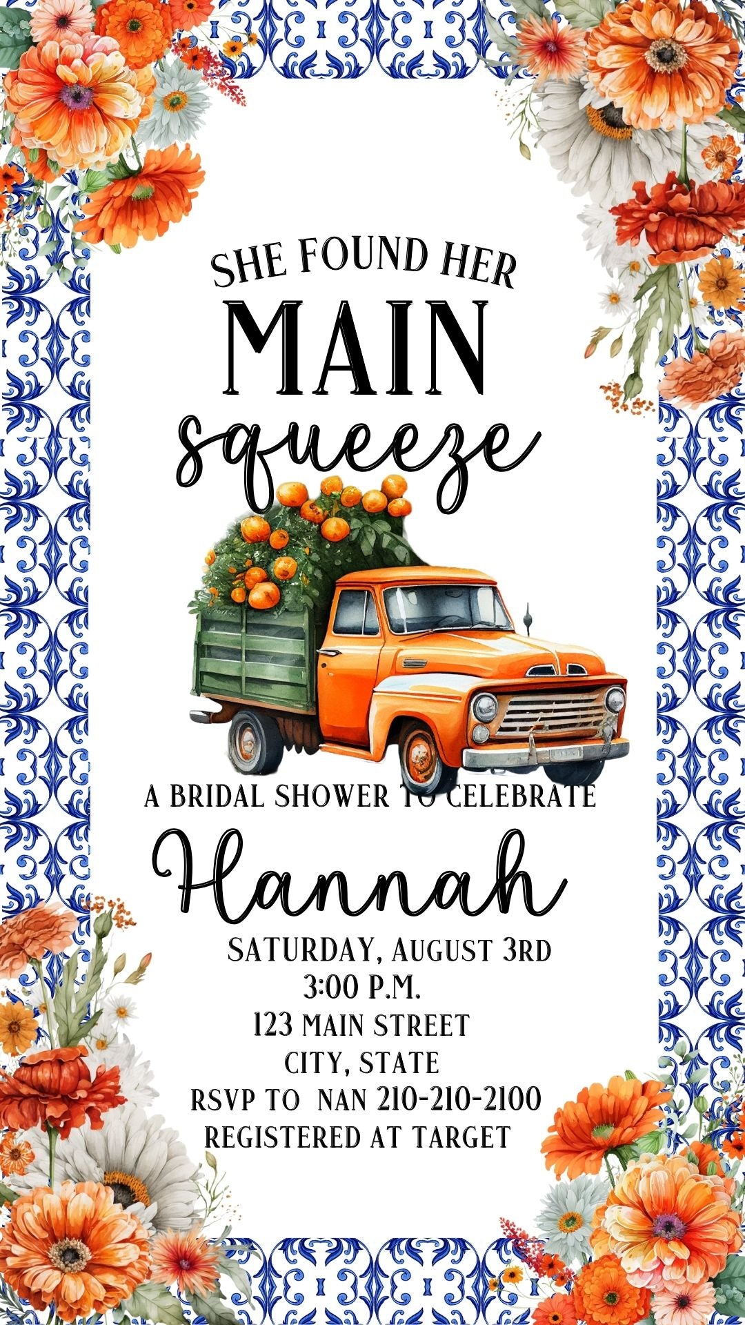 Editable little cutie lemon baby shower baby shower video invitation displayed on a mobile phone, featuring an animated vertical digital invite with music, created in Canva. This premium video invitation template is designed for sharing by text, email, and social media and works with an interactive RSVP website for easy guest response tracking.