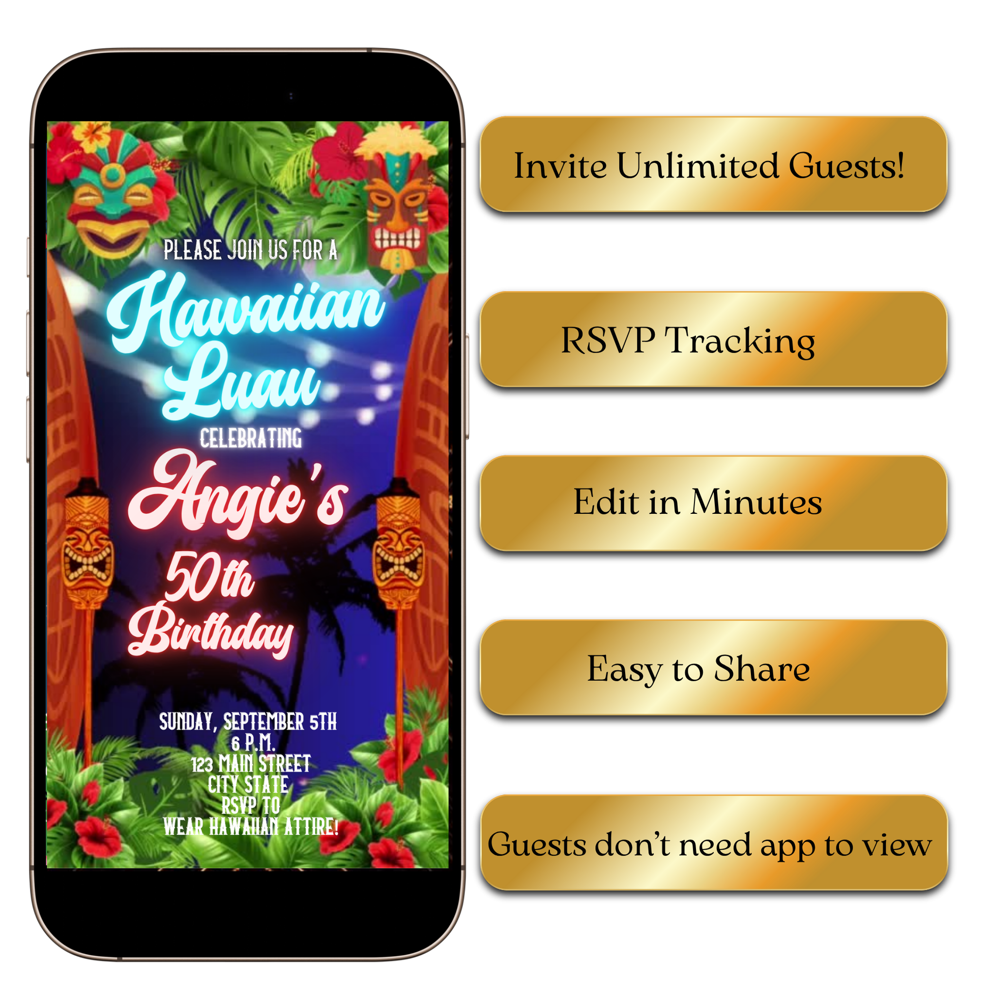 Digital Tropical Hawaiian Luau Video Invitation MP4 Invite