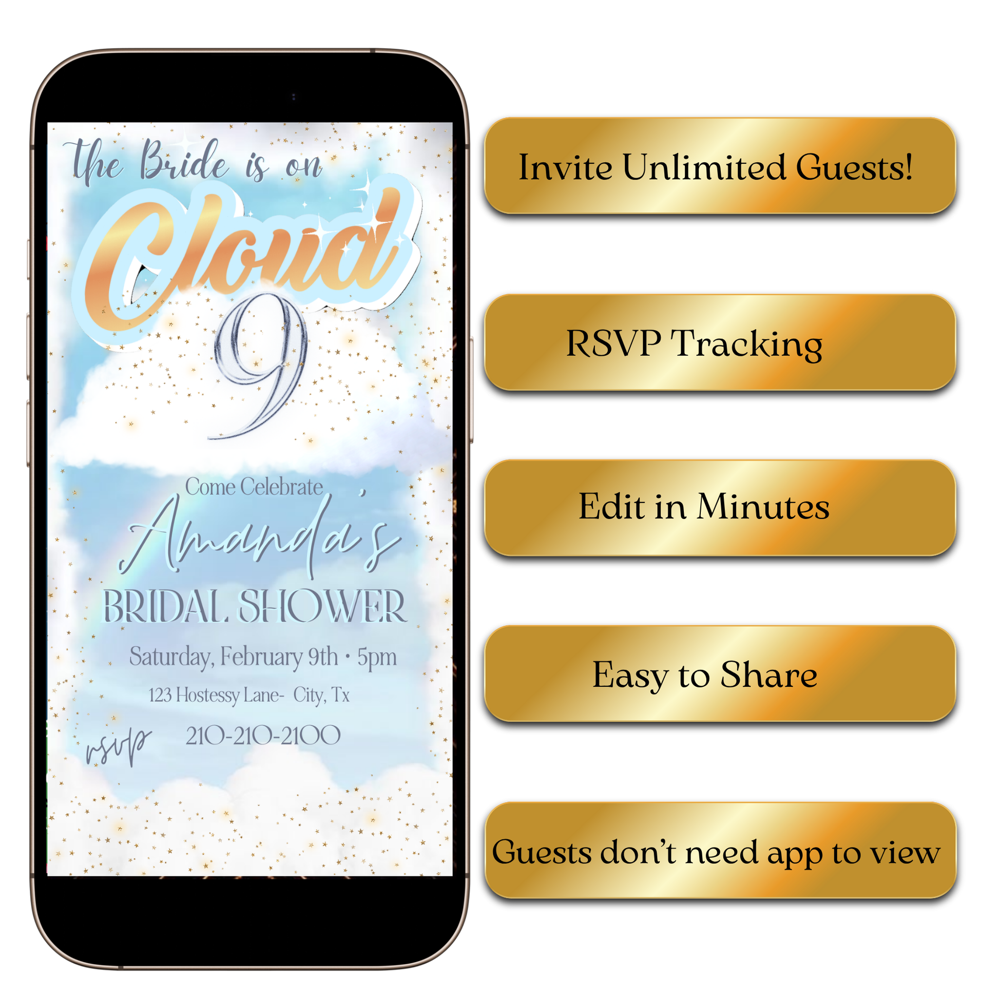 Watercolor blue gold bridal video invite editable