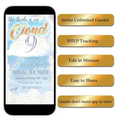 Watercolor blue gold bridal video invite editable