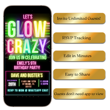 Digital Neon Glow Party Video Invitation MP4 Invite
