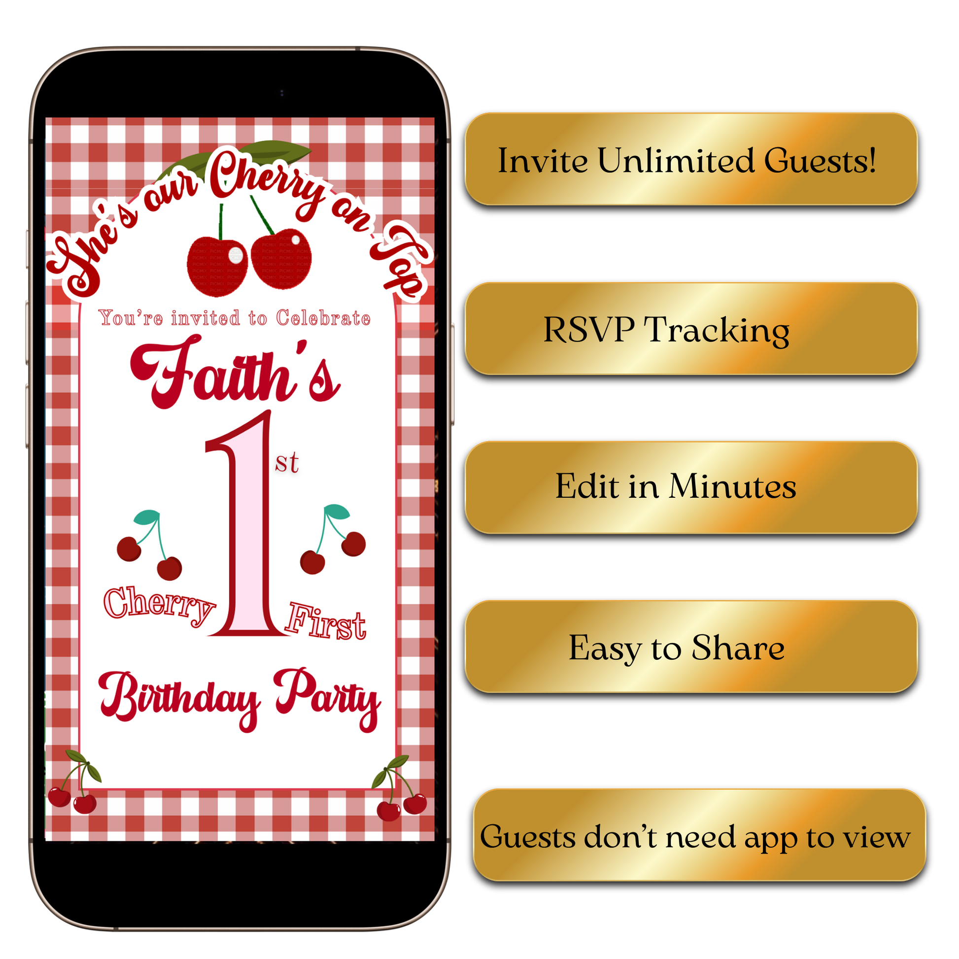 Editable cherry MP4 party invitation template with red cherries