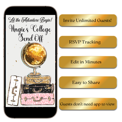 Digital Travel-Themed College Sendoff Video Invitation – Adventure Awaits Evite MP4 Invite