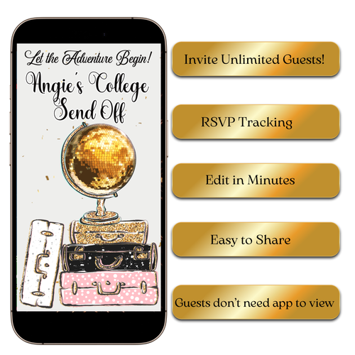 Digital Travel-Themed College Sendoff Video Invitation – Adventure Awaits Evite MP4 Invite