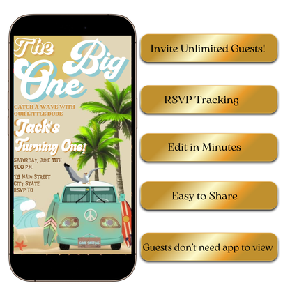 Digital Surfs Up Beach Theme Video Invitation MP4 Invite