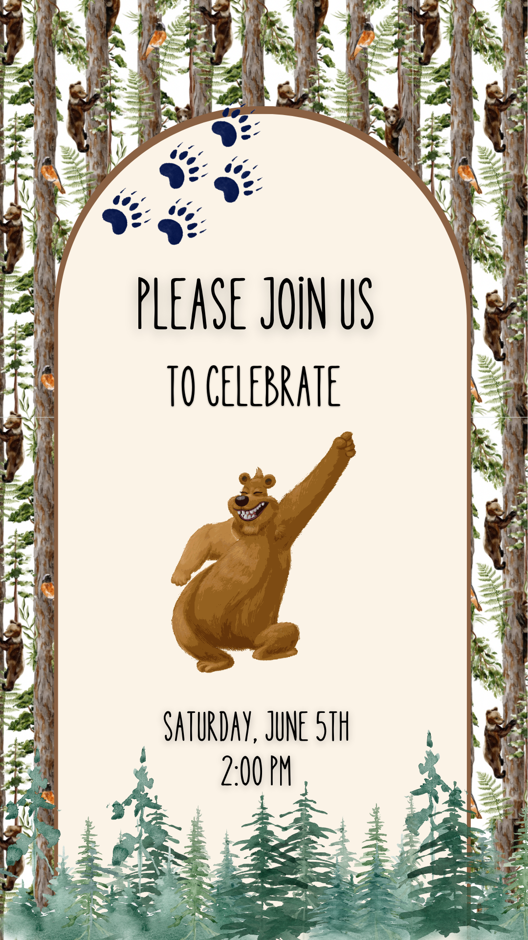 Wild little bear-themed video invitation with woodland accents