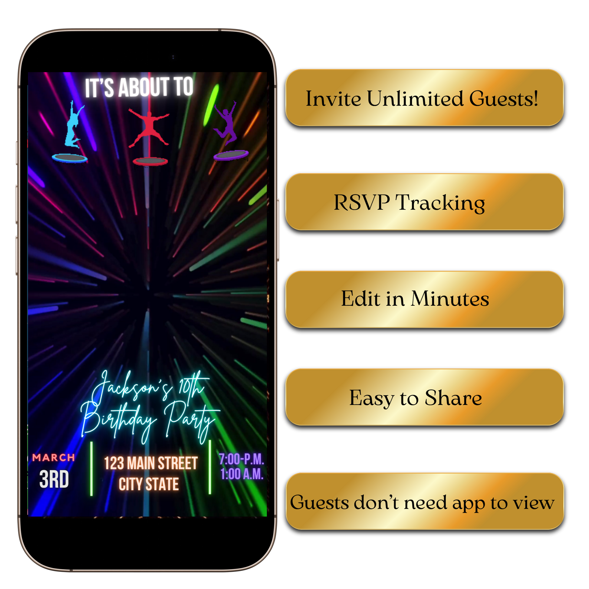 Digital Trampoline Glow Theme Video Invitation MP4 Invite