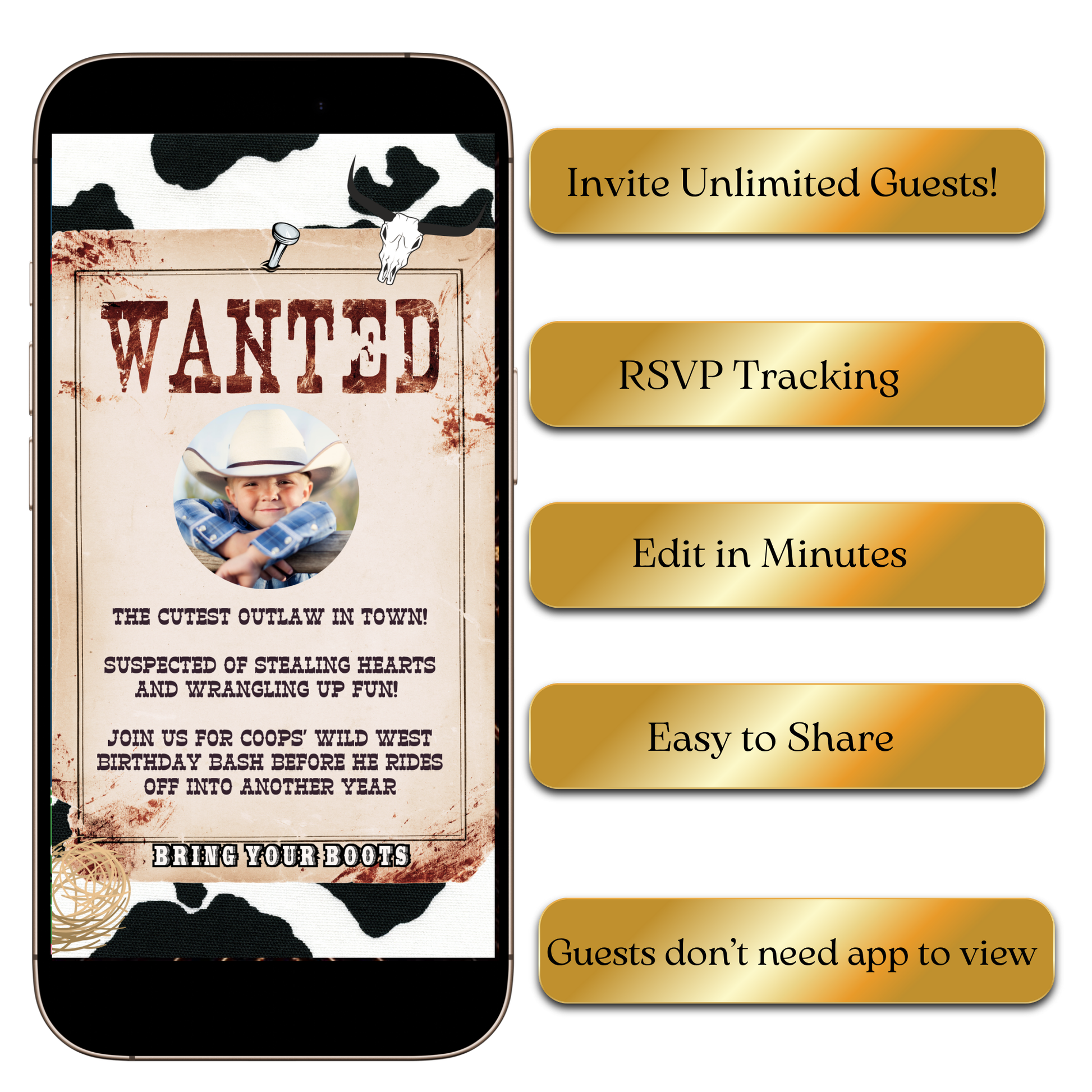 Flat lay with rope, boots, and phone showing invite