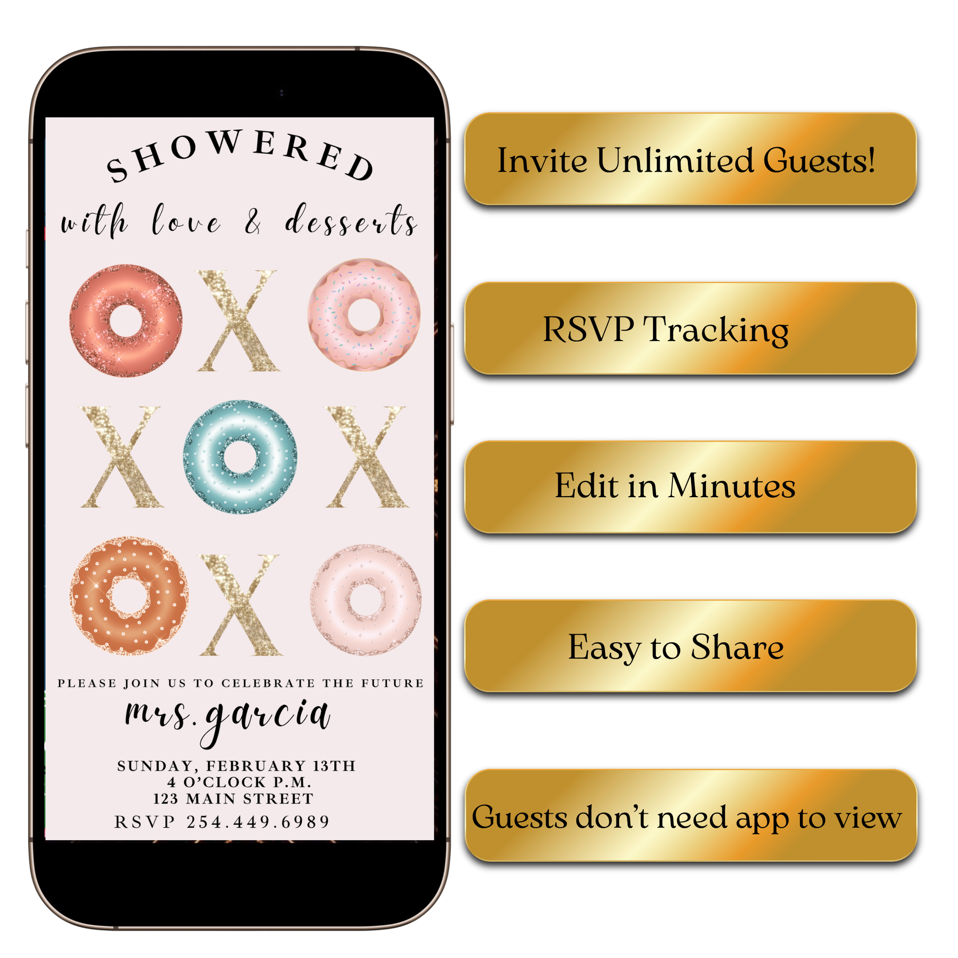 Sweet dessert bridal video invite editable online