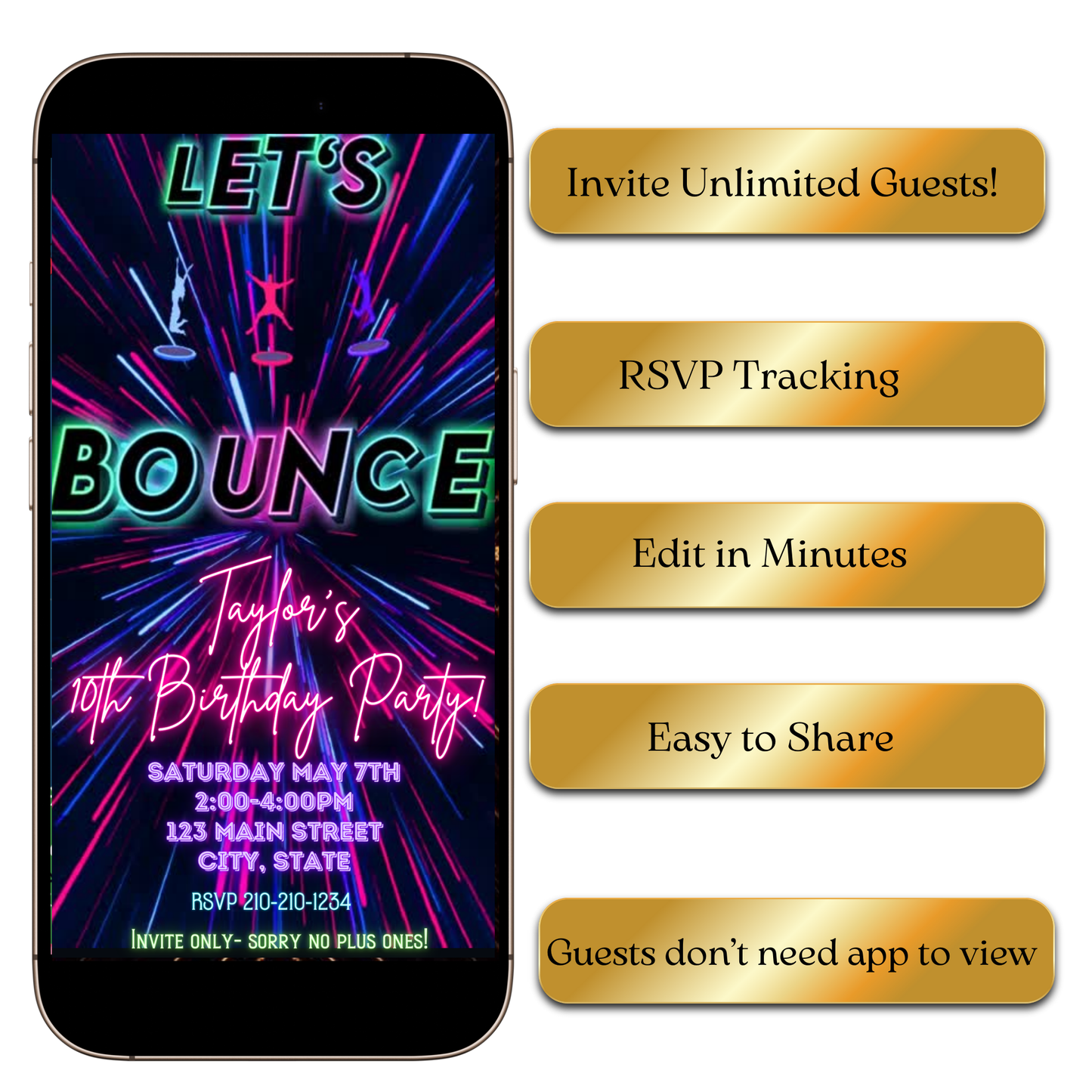 Bright and colorful Let’s Bounce birthday video invite shared on WhatsApp