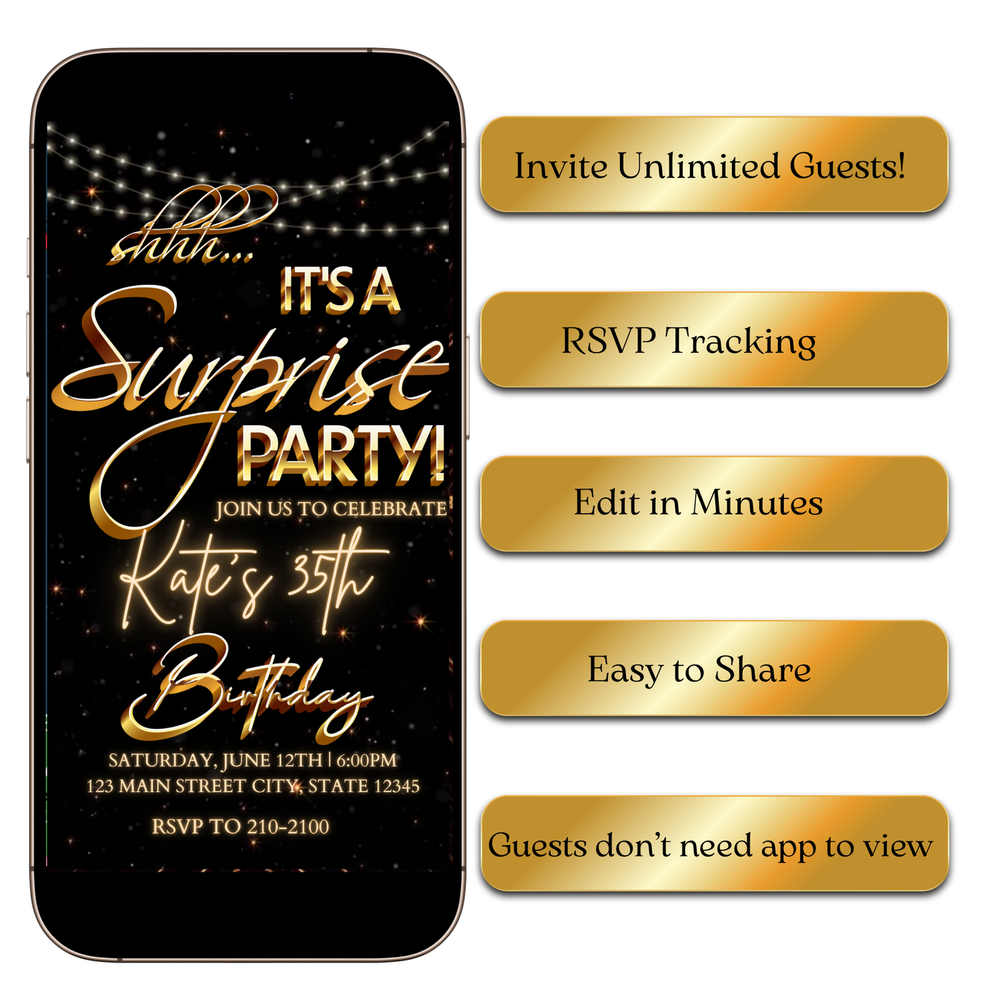 Digital Glam Night Surprise Digital Video Invitation MP4 Invite